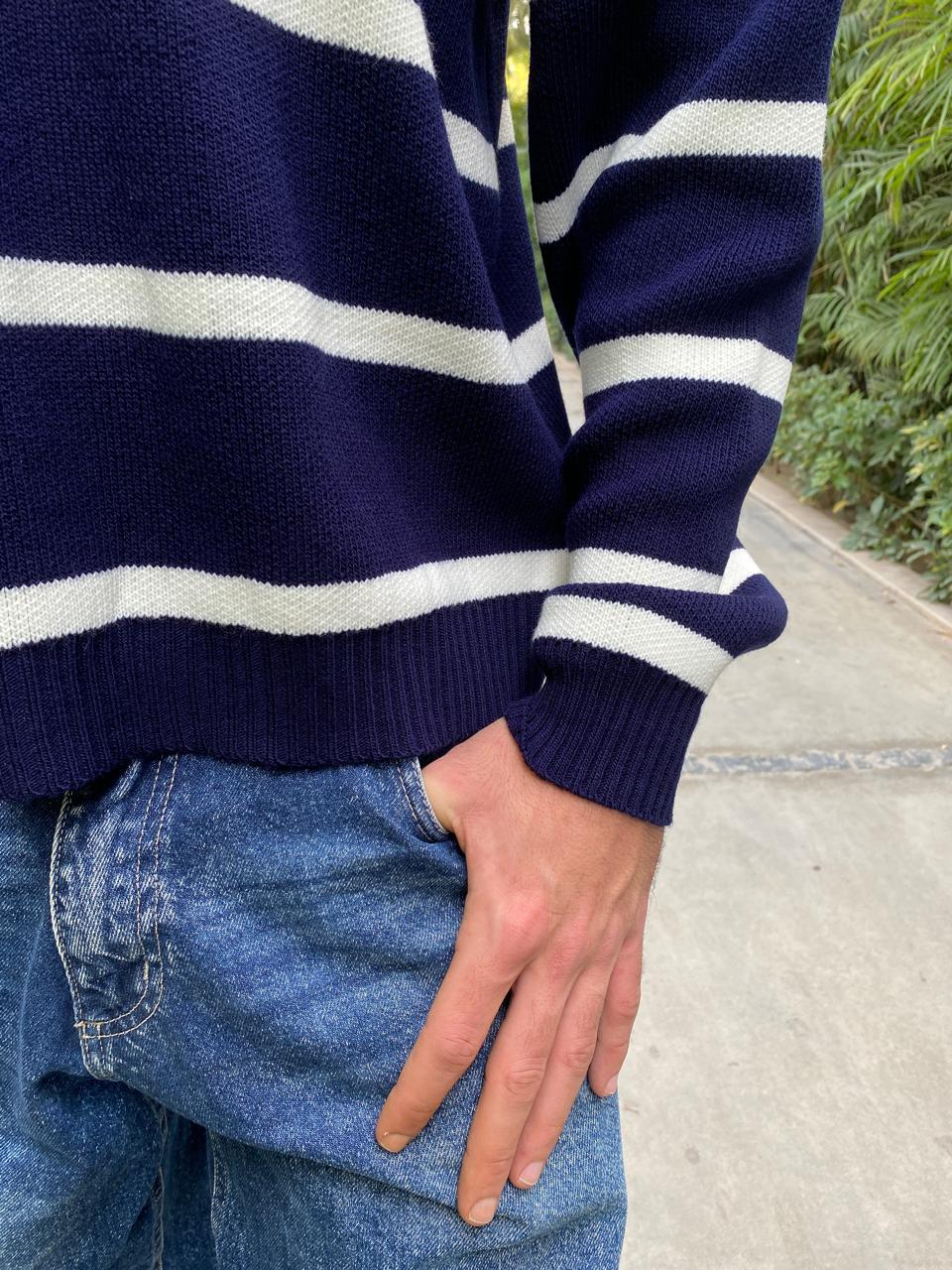 Navy Blue x white Pullover