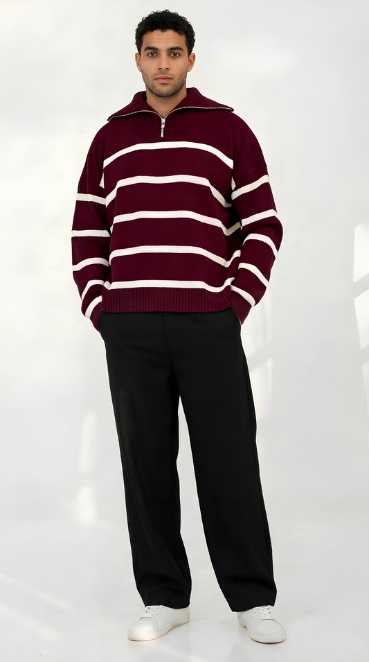 Burgundy x white Pullover