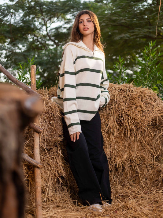 white x Green Pullover