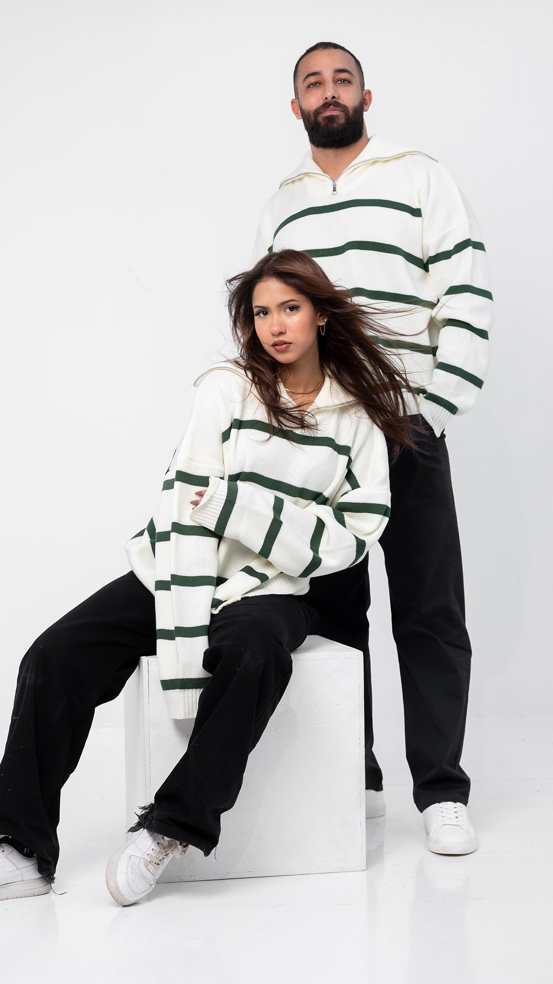 white x Green Pullover