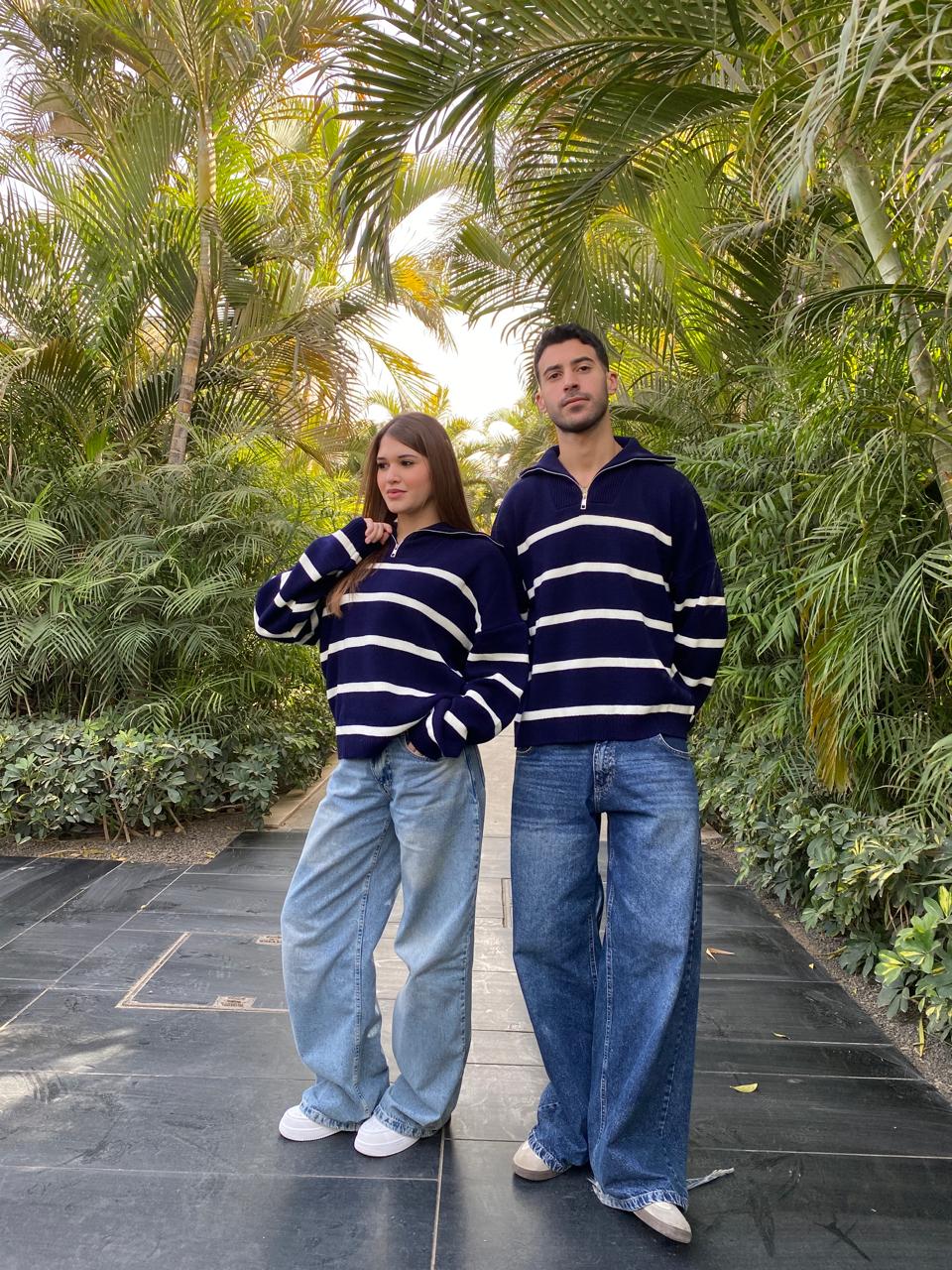 Navy Blue x white Pullover