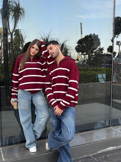 Burgundy x white Pullover