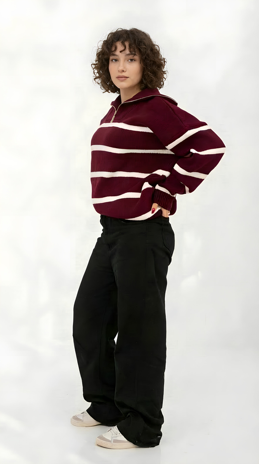 Burgundy x white Pullover