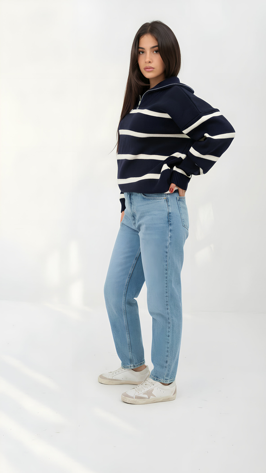 Navy Blue x white Pullover